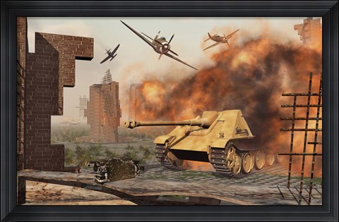 Framed American P-47&#39;s Attacking German Jagdpanther Tanks Print
