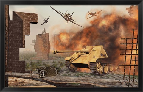 Framed American P-47&#39;s Attacking German Jagdpanther Tanks Print