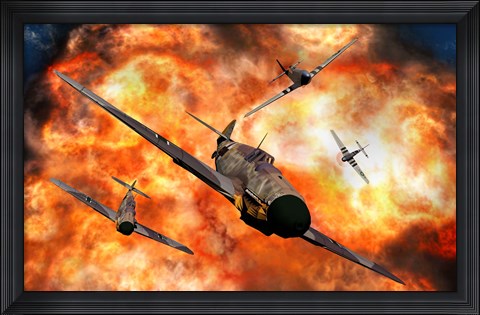 Framed American P-51 Mustangs in Aerial Combat Print