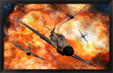 Framed American P-51 Mustangs in Aerial Combat Print