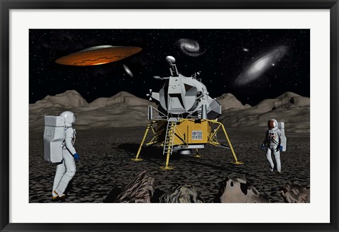 Framed Apollo Astronauts and Alien UFO Print