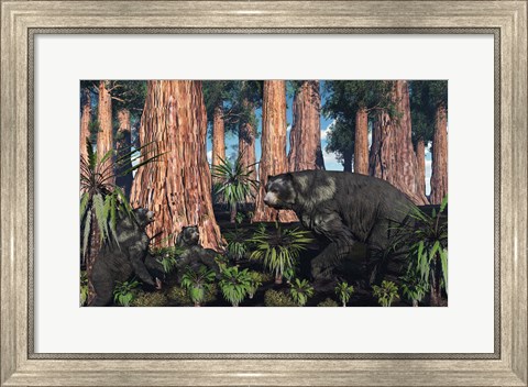 Framed Arctodus bear with her Cubs Print