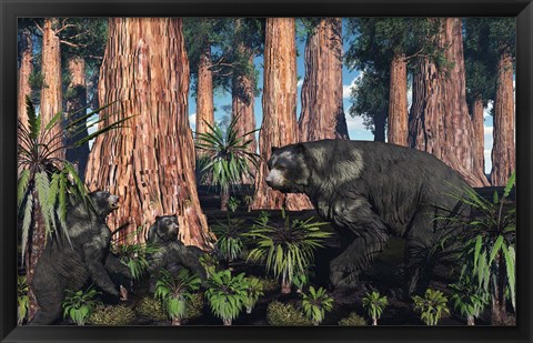 Framed Arctodus bear with her Cubs Print