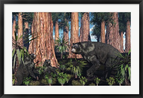 Framed Arctodus bear with her Cubs Print