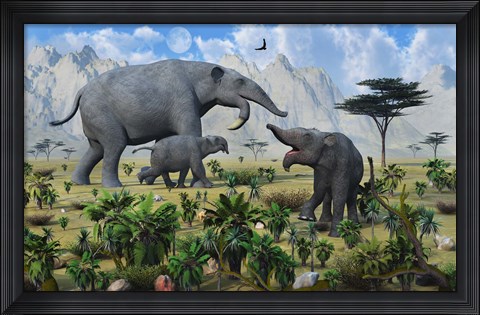 Framed Deinotherium with her Twin Calves Print
