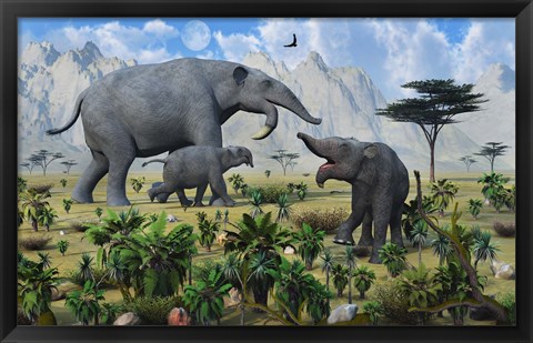 Framed Deinotherium with her Twin Calves Print