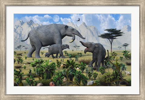 Framed Deinotherium with her Twin Calves Print