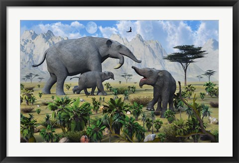 Framed Deinotherium with her Twin Calves Print
