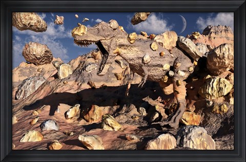 Framed Fossilized T Rex Bursts to Life Print