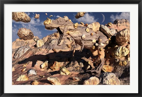 Framed Fossilized T Rex Bursts to Life Print