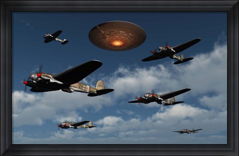 Framed German Heinkel Bombers and UFO Print