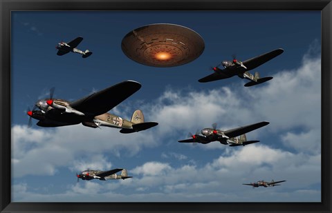 Framed German Heinkel Bombers and UFO Print