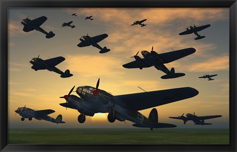 Framed German Heinkel Bombers Taking Off Print