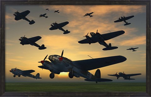 Framed German Heinkel Bombers Taking Off Print
