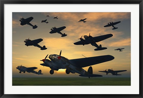 Framed German Heinkel Bombers Taking Off Print