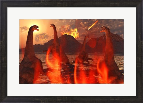 Framed Herd of Dinosaurs Print