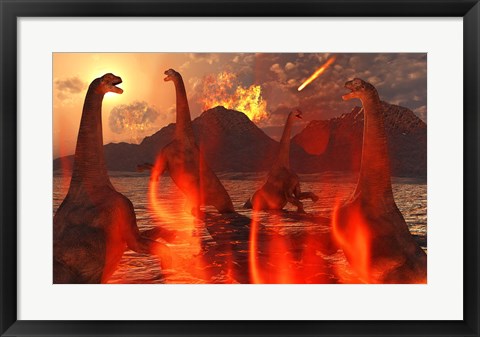 Framed Herd of Dinosaurs Print