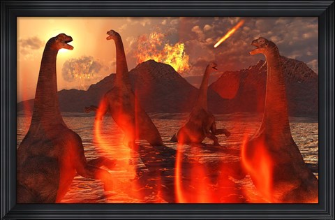 Framed Herd of Dinosaurs Print