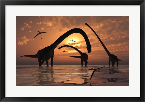 Framed Omeisaurus Sauropod Dinosaurs Print