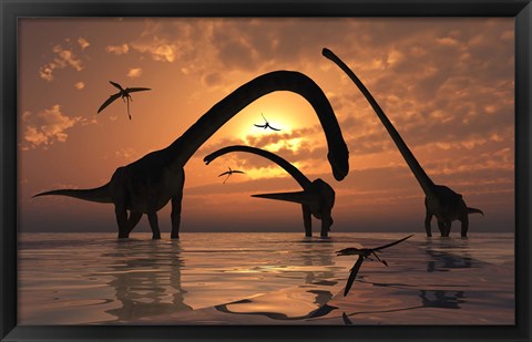 Framed Omeisaurus Sauropod Dinosaurs Print