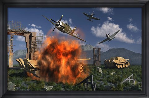 Framed P-47 Thunderbolts Attacking Print