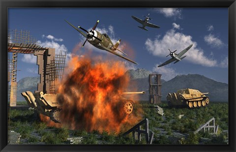 Framed P-47 Thunderbolts Attacking Print