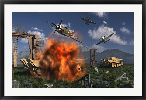 Framed P-47 Thunderbolts Attacking Print