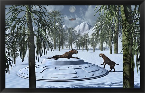 Framed Sabre-Tooth Tigers and UFO&#39;s Print