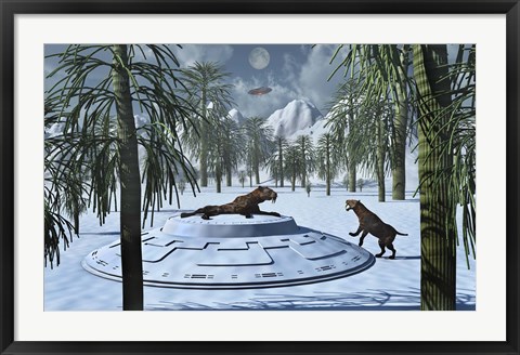 Framed Sabre-Tooth Tigers and UFO&#39;s Print