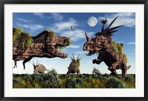 Framed Styracosaurus and Tyrannosaurus Rex Print