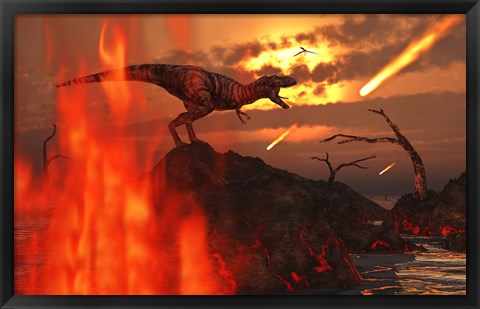 Framed T Rex and Fireballs Print