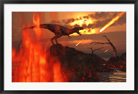 Framed T Rex and Fireballs Print