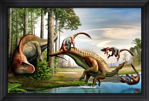 Framed Acrocanthosaurus Observes a Tenontosaurus Print