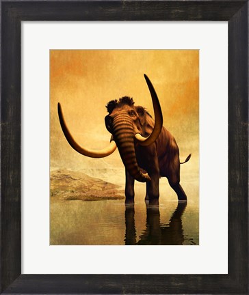Framed Wooly Mammoth and Sunset Print
