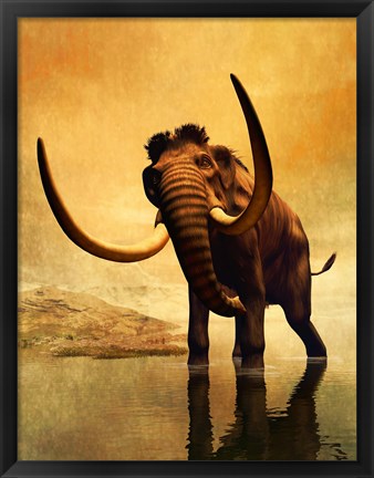 Framed Wooly Mammoth and Sunset Print