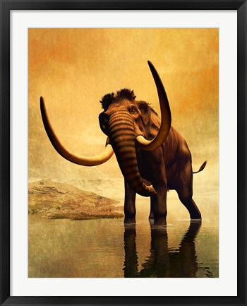 Framed Wooly Mammoth and Sunset Print