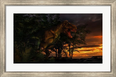 Framed Tyranosaurus Rex in a Forest Print