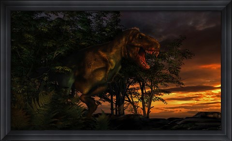 Framed Tyranosaurus Rex in a Forest Print