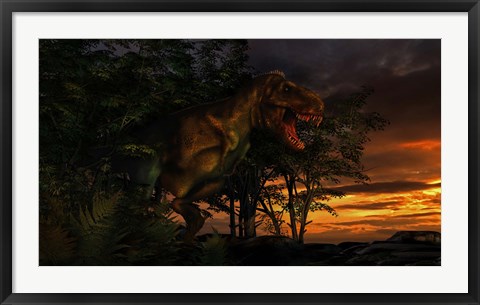 Framed Tyranosaurus Rex in a Forest Print