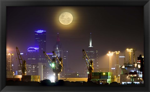 Framed Moonrise over Melbourne, Australia Print