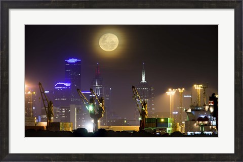 Framed Moonrise over Melbourne, Australia Print