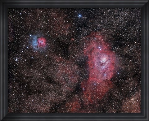 Framed Lagoon Nebula and Trifid Nebula in Sagittarius Print