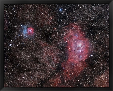 Framed Lagoon Nebula and Trifid Nebula in Sagittarius Print