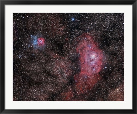 Framed Lagoon Nebula and Trifid Nebula in Sagittarius Print