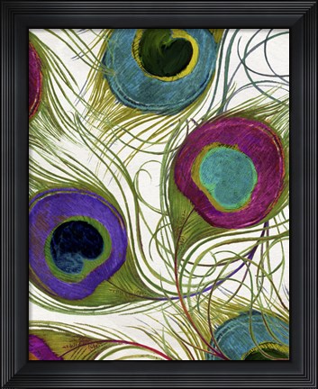 Framed Peacock Feathers I Print