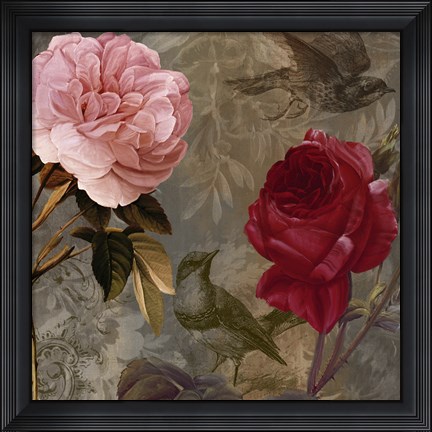 Framed Bird and Roses I Print