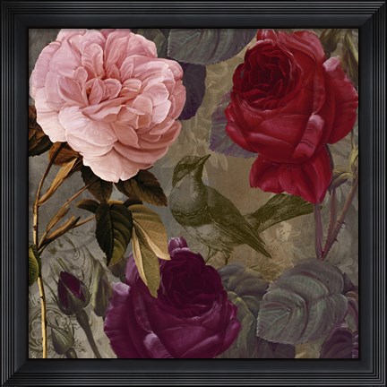 Framed Birds and Roses II Print
