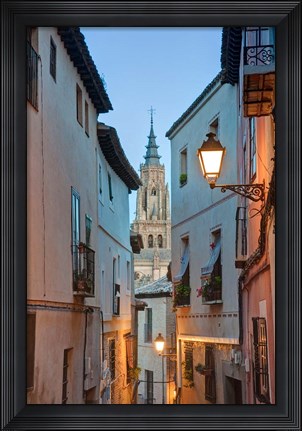 Framed Alleyway and Toledo Cathedral Steeple, Toledo, Spain Print