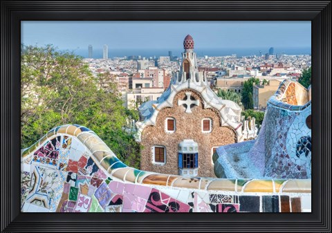 Framed Park Guell Terrace, Barcelona, Spain Print