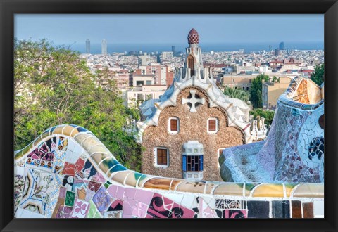 Framed Park Guell Terrace, Barcelona, Spain Print